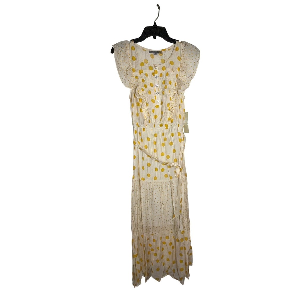 Figueroa & Flower Yellow Polka Dot Ruffle Midi Dress Small NWT